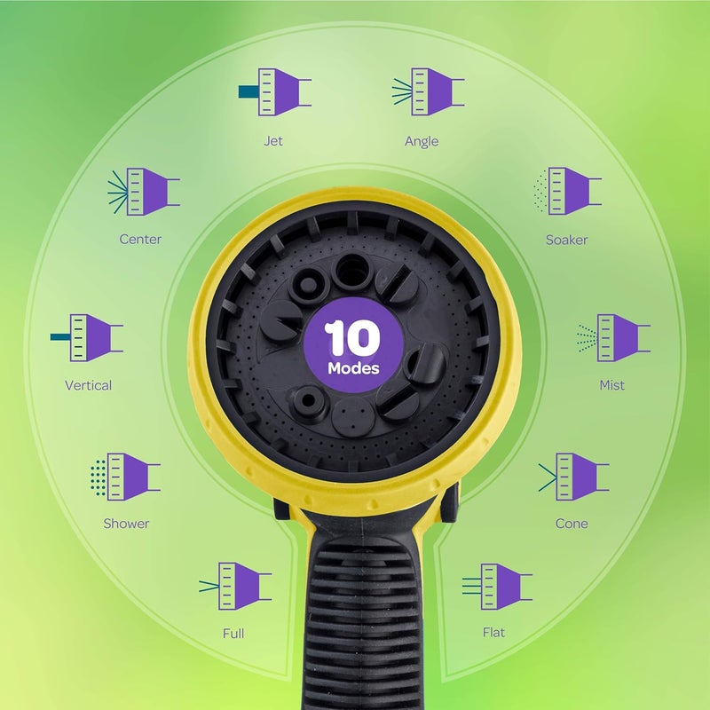 SEWANTA Hose Nozzle [Yellow] Heavy Duty Hose Sprayer With 10 Adjustable Watering Patterns. Thumb Control Design, Comfortable Ergonomic Grip, Garden Hose Nozzle for Watering Plants & Lawns/Fun showers/Cleaning - Image 3